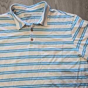 Patagonia Mens XL Regular Fit Cotton in Conversion Striped Polo Shirt Blue White
